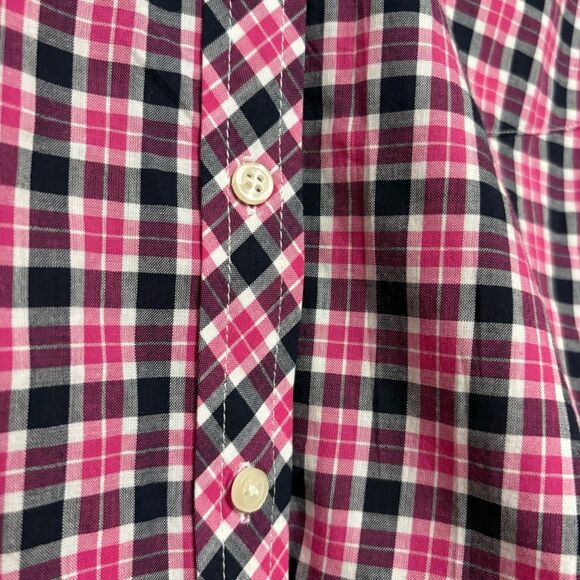 Talbots Pink Black White Plaid Button Down Cotton Blouse Petite Large NWT - Picture 7 of 9